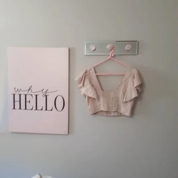 ☀️Zara nude linen plunge neckline crop top w/ floral mesh-like embroidery, M - Picture 7 of 11